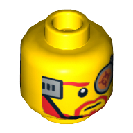 Lego Minifig Head Max Solarflare, Dual Sided, Cyborg Eyepiece, Beard, Determined / Breathing Apparatus Print [Hollow Stud] / Yellow