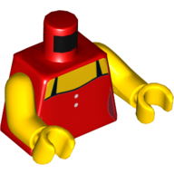 Lego Torso Halter Top with 2 White Buttons and Black Straps Print, Yellow Arms and Hands / Red