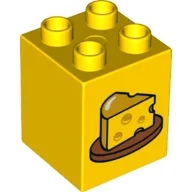 Duplo Brick 2 x 2 x 2 with Wedge of Cheese on Plate Print / Yellow