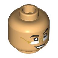 Lego Minifig Head Pfannee, Black Eyebrows, White Glasses, Gold Frame, Smile / Scowl / Warm Tan