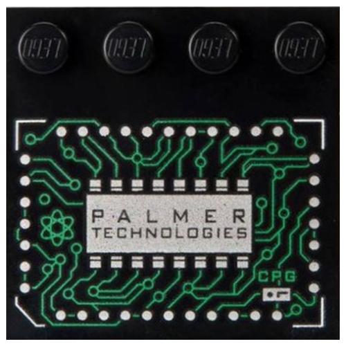 Lego Plate Special 4 x 4 with Studs on One Edge and Integrated Circuits and 'PALMER TECHNOLOGIES' print / Black