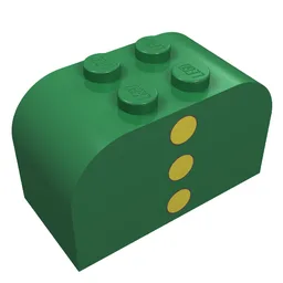 Brick Curved 2 x 4 x 2 Double with 3 Yellow Dots Print / Green