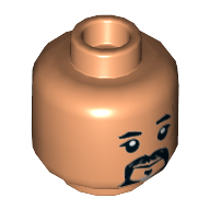 Lego Minifig Head Baze Malbus, Black and Gray Beard, Scar on Left Side, Closed Mouth / Angry Print / Nougat