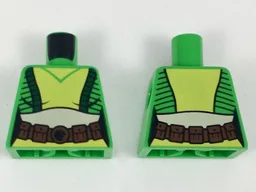 Torso Female Top with Black Stripes, Yellow Front Panel, Light Nougat Midriff, Reddish Brown Belt Pattern / Bright Green