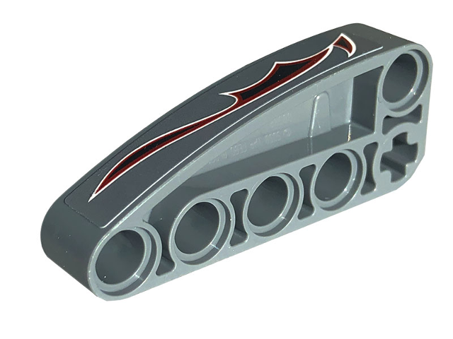 Lego Technic, Liftarm, Modified L-Shape Quarter Ellipse Thick 2 x 5 with Black, Dark Red and White Flames Pattern Model Right Side (Sticker) - Set 42132