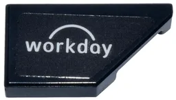 Tile, Modified 1 x 2 Wedge Right with White 'workday' and Semicircle Logo Pattern (Sticker) - Set 77251