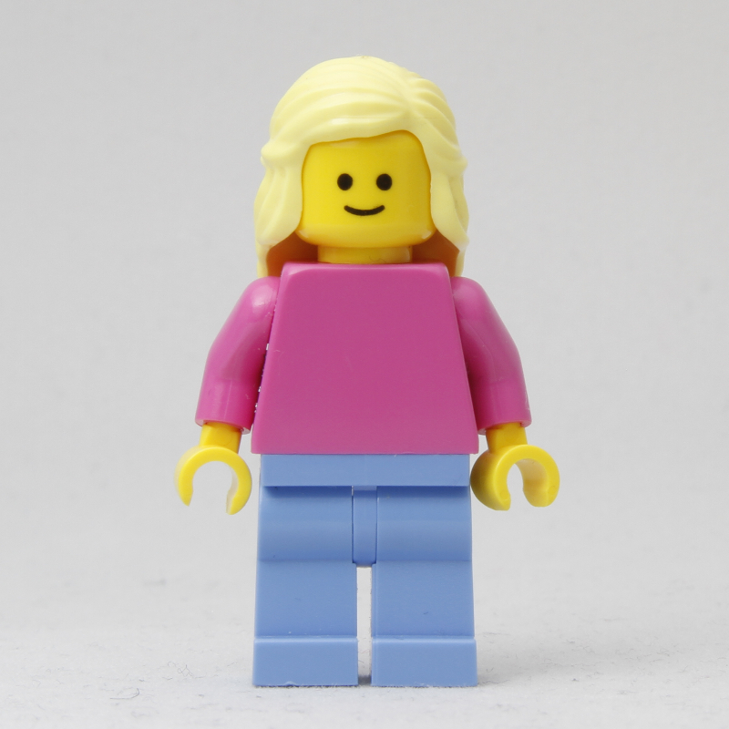 Lego Woman, Plain Dark Pink Torso, Medium Blue Legs, Bright Light Yellow Hair