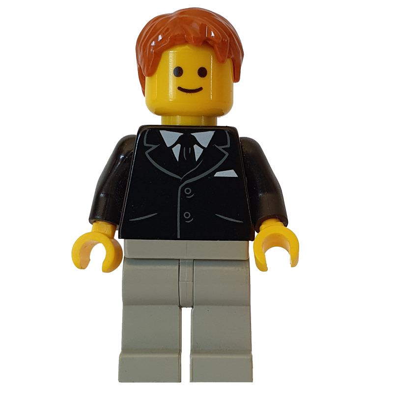 Lego Black Torso Jacket, Light Bluish Gray Legs, Dark Orange Hair