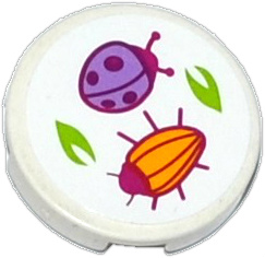 Lego Tile, Round 2 x 2 with Bottom Stud Holder with Ladybug (Ladybird), Beetle and Leaves Pattern (Sticker) - Set 41059