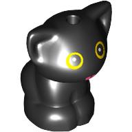 Lego Animal, Cat, Kitten Sitting with Yellow Eyes, Dark Pink Tongue print / Black