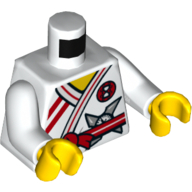 Lego Torso Robe with Red Trim, Tied Red Sash Belt with Silver Shuriken Print, White Arms, Yellow Hands / White