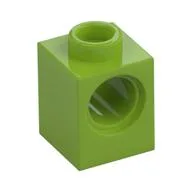 Technic Brick 1 x 1 with Pin Hole / Lime
