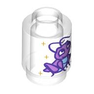 Lego Brick Round 1 x 1 Open Stud with Cricket Print (Cri-Kee) / Trans-Clear