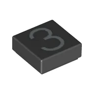Tile 1 x 1 with Silver Number 3 Print / Black