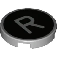 Tile Round 2 x 2 with 'R' on Black Background Print / Light Bluish Gray