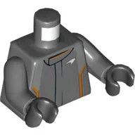 Torso, Racing Jacket, Orange Trim Print, Dark Bluish Gray Arms, Black Hands / Dark Bluish Gray