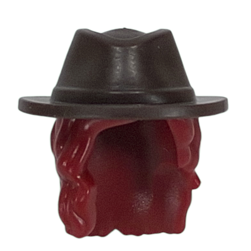 Lego Hair and Hat, Long with Dark Brown Hat Pattern / Dark Red