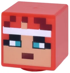 Minifigure, Head, Modified Cube with Pixelated Helmet, Dark Red Highlights and Mouth, White Headband, Dark Turquoise Eyes, Nougat Face Pattern (Minecraft Valorie)