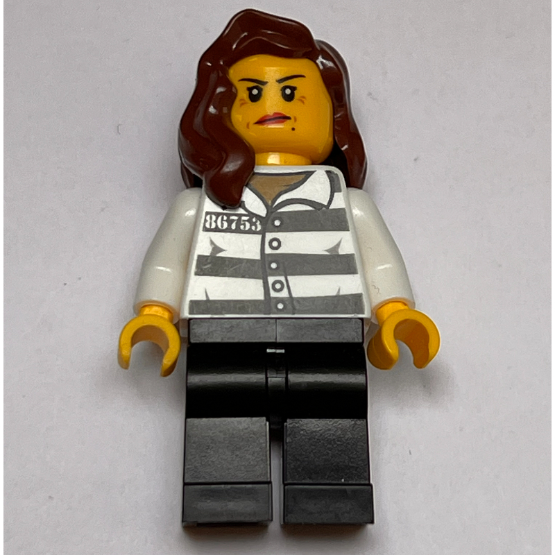 Lego Criminal, Woman, Prison Shirt with #86753, Reddish Brown Hair