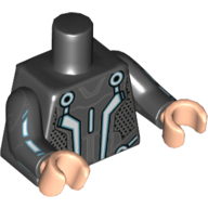 Lego Torso Armor, Blue Lines, Dark Bluish Gray Plates Print, Black Arms with Light Blue Lines, Light Nougat Hands