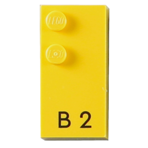 Lego Braille Brick 2 x 4 with 2 Studs ⠃ and 'B 2' Print / Yellow