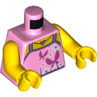 Lego Torso Halter Top with White Flowers and Dark Pink Butterflies, and Dark Pink Heart Necklace Print, Yellow Arms and Hands / Bright Pink