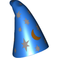 Lego Hat Cone Drooping with Wizard Gold Moon and Silver Stars Print