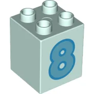 Duplo Brick 2 x 2 x 2 with Medium Azure '8' Print / Light Aqua