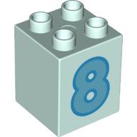 Lego Duplo Brick 2 x 2 x 2 with Medium Azure '8' Print / Light Aqua
