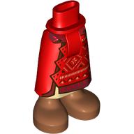 Lego Minidoll Hips and Skirt with Ankles with Tan Decorations, Dark Red Trim, Siena Brown Feet print / Red