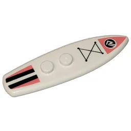 Sports Surfboard Standard with Coral and Black Stripes, and Black Triangular Shape Print / White