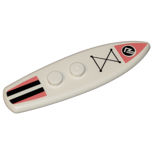 Lego Sports Surfboard Standard with Coral and Black Stripes, and Black Triangular Shape Print / White