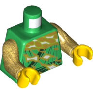 Lego Torso Robe with Dark Green Trim, White and Gold Flames Print, Pearl Gold Arms, Yellow Hands / Green