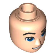 Minidoll Head Male, Raised Right Eyebrow, Blue Eyes, Open Smile with Teeth Print / Light Nougat