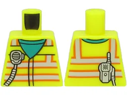 Torso Safety Vest with Silver and Orange Reflective Stripes over Dark Turquoise Shirt, Radio Pattern / Vibrant Yellow