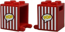 Container, Box 2 x 2 x 2 with Red and White Vertical Stripes and Yellow 'POP' in Speech Bubble Pattern on Both Sides (Stickers) - Set 42642