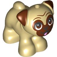 Lego Animal, Dog, Pug - Standing with Reddish Brown Eyes, Face and Ears Print (Dango) / Tan