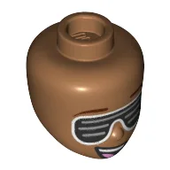 Minidoll Head, Reddish Brown Eyebrows, Big Slotted Black Sunglasses, Open Mouth, Teeth / Medium Nougat