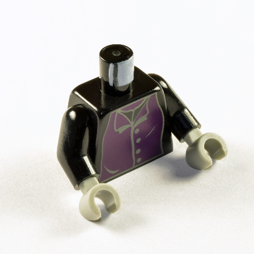 Lego Torso Purple Shirt with Black Buttons Print (Professor Snape), Black Arms, Light Bluish Gray Hands / Black