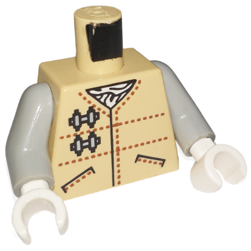 Lego Torso Hoth Rebel Uniform, Brown Dotted Lines and Pockets Print, Light Gray Arms, White Hands / Tan