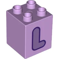 Duplo Brick 2 x 2 x 2 with Medium Lavender 'L' Print / Lavender