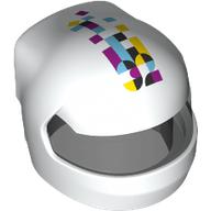 Lego Helmet, Formula 1 with Trans-Black Visor pattern with '32', Magenta/Azure/Yellow/Black Shapes print