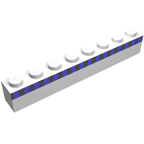 Lego Brick 1 x 8 with Black Stripe and 16 Blue Squares Print / White