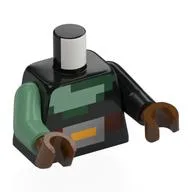 Torso, Odd Arms, Pixelated Sand Green Hood, Nougat Belt, Silver/Yellow Belt Buckle Print, Left Black Arm, Right Sand Green Arm, Reddish Brown Hands / Black