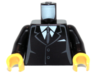 Lego Torso Suit with 2 Buttons, Gray Sides, Gray Centerline and Tie Pattern / Black Arms / Yellow Hands