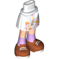 Lego Minidoll Hips and Short Skirt with Orange/Lavender Flowers, Light Nougat Legs, Lavender Socks, Dark Orange Shoes, White Laces print / White
