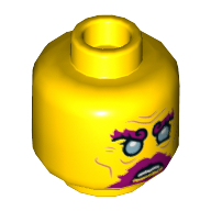 Lego Minifig Head Dragon of the East, Bushy Magenta Eyebrows and Beard, Bright Light Blue Eyes, Open Mouth / Closed Mouth Print / Yellow