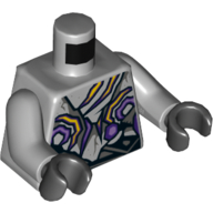 Lego Torso Tattered with Yellow and Dark Purple Cracks Print, Light Bluish Gray Arms, Black Hands / Light Bluish Gray