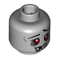 Lego Minifig Head Zombie Cheerleader, Red Eyes, Open Mouth, 1 Tooth Missing / Light Bluish Gray