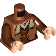 Lego Torso Jacket, Tan Fur Collar, Reddish Brown Undershirt, Necklace Print, Reddish Brown Arms, Light Nougat Hands / Dark Orange